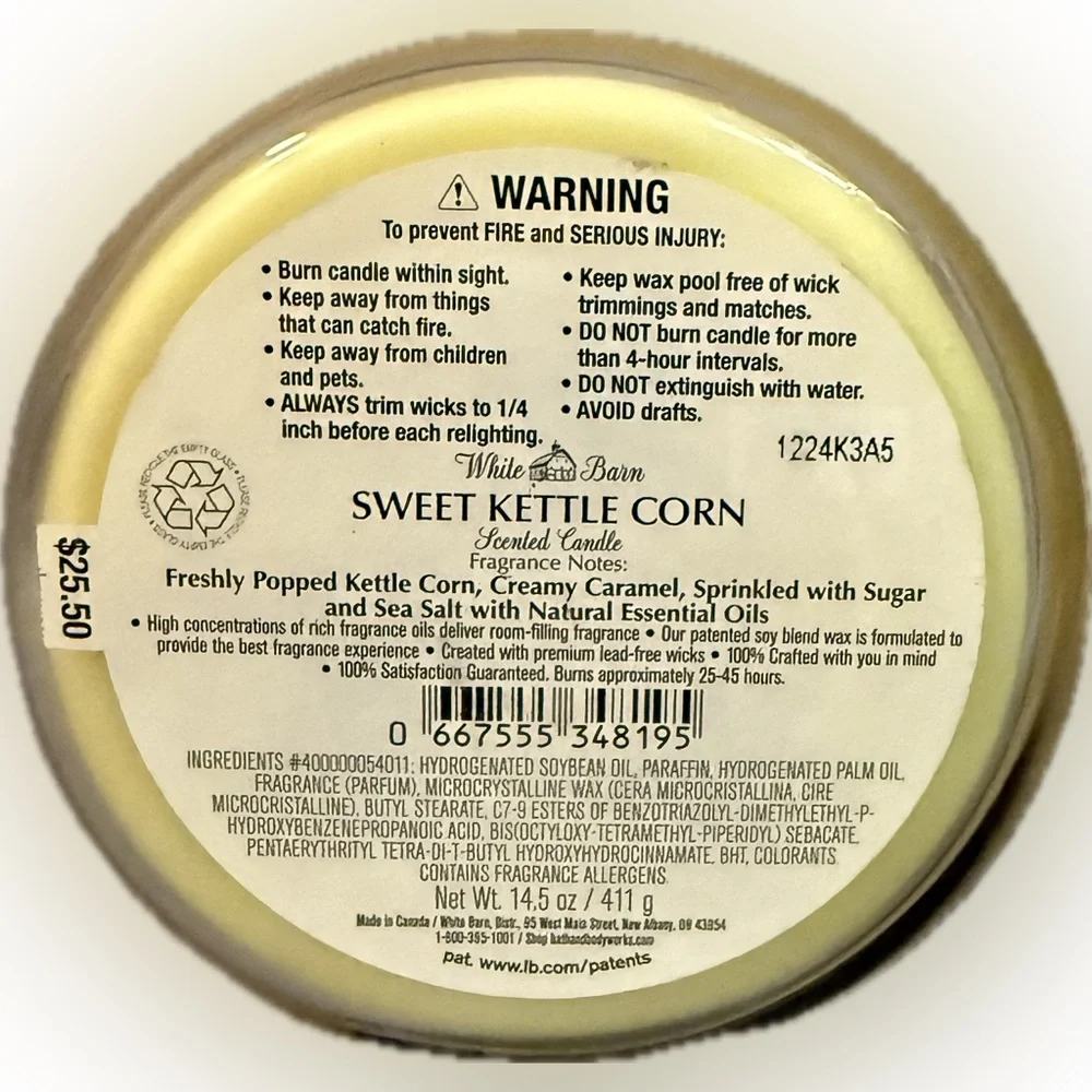 💛WHITE BARN💛Sweet Kettle Corn 3-Wick Candle/NWT - Picture 6 of 6